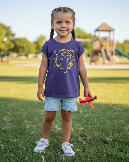 Girls' Purple & Gold Tiger on Purple Cap Sleeve Youth T-shirt