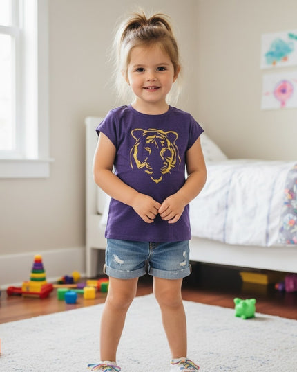 Girls' Purple & Gold Tiger on Purple Cap Sleeve Youth T-shirt