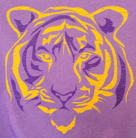 Tiger Purple and Gold Screen Print on Team Purple T-shirt