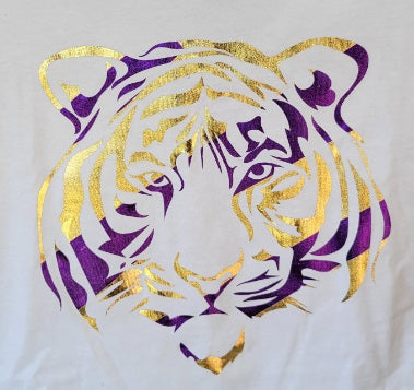 Tiger Stripe Purple & Gold Foil T-Shirt | Game Day Style & Fan Pride