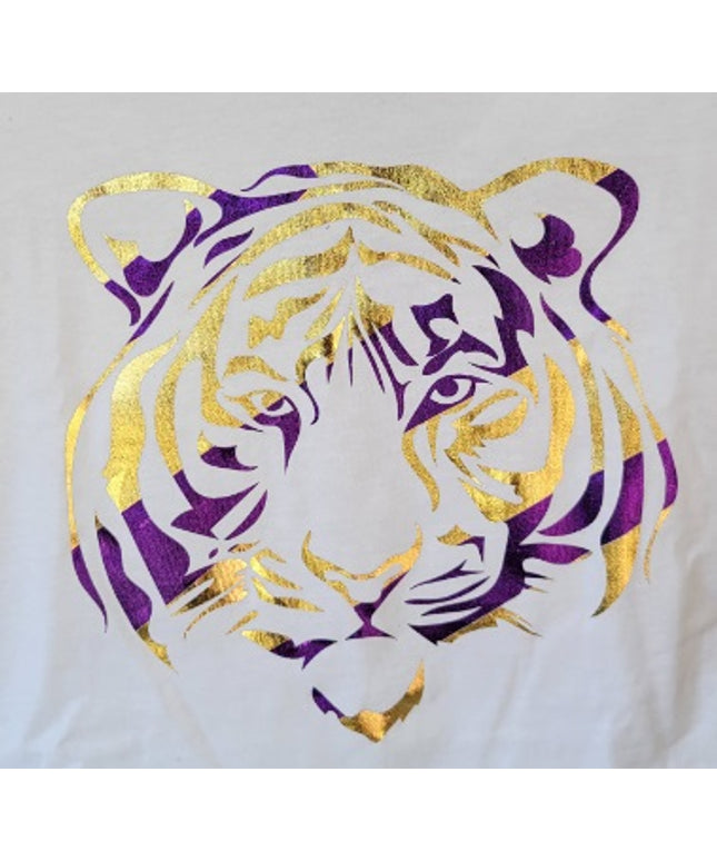 Tiger Stripe Purple & Gold Foil T-Shirt | Game Day Style & Fan Pride