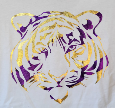 Tiger Stripe Purple and Gold Foil on White T-shirt