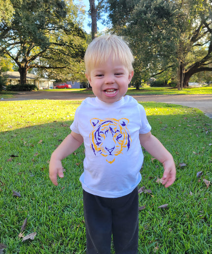 Tiger Purple & Gold Screen Print Short Sleeve T-shirt