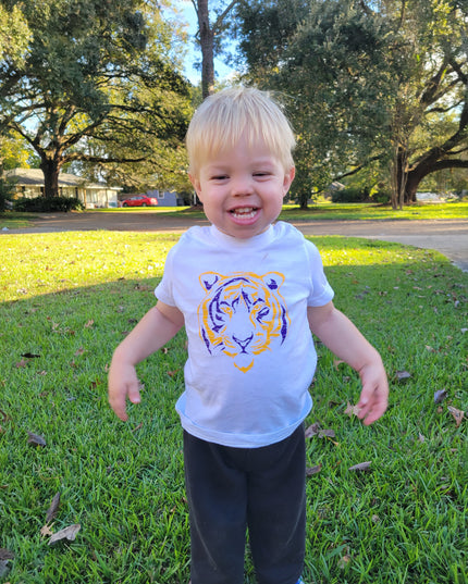 Tiger Purple & Gold Screen Print Short Sleeve T-shirt