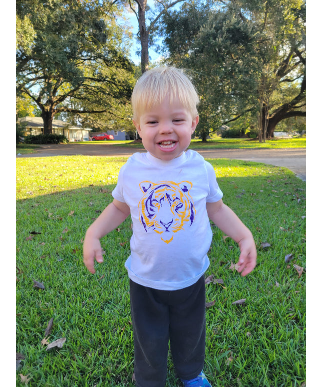 Tiger Purple & Gold Screen Print Short Sleeve T-shirt