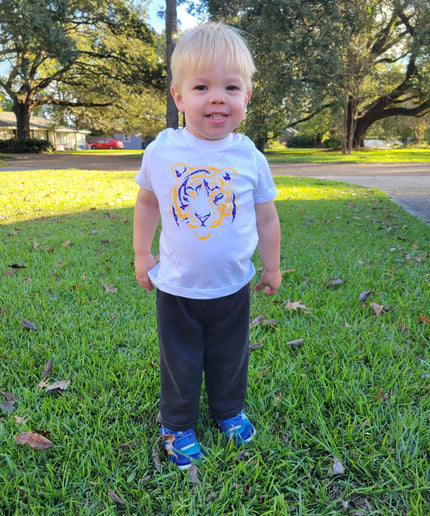 Tiger Purple & Gold Screen Print Short Sleeve T-shirt