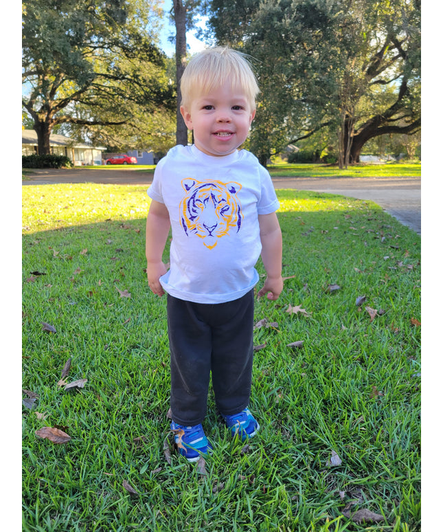 Tiger Purple & Gold Screen Print Short Sleeve T-shirt