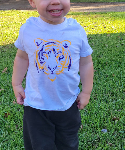 Tiger Purple & Gold Screen Print Short Sleeve T-shirt