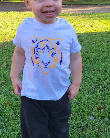 Tiger Purple & Gold Screen Print Short Sleeve T-shirt