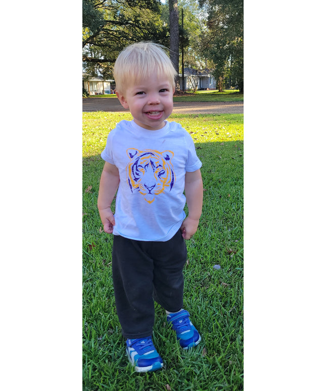 Tiger Purple & Gold Screen Print Short Sleeve T-shirt