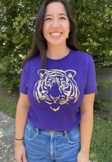 Gold Foil Tiger Design on Purple T-Shirt | Unique Fashion Statement