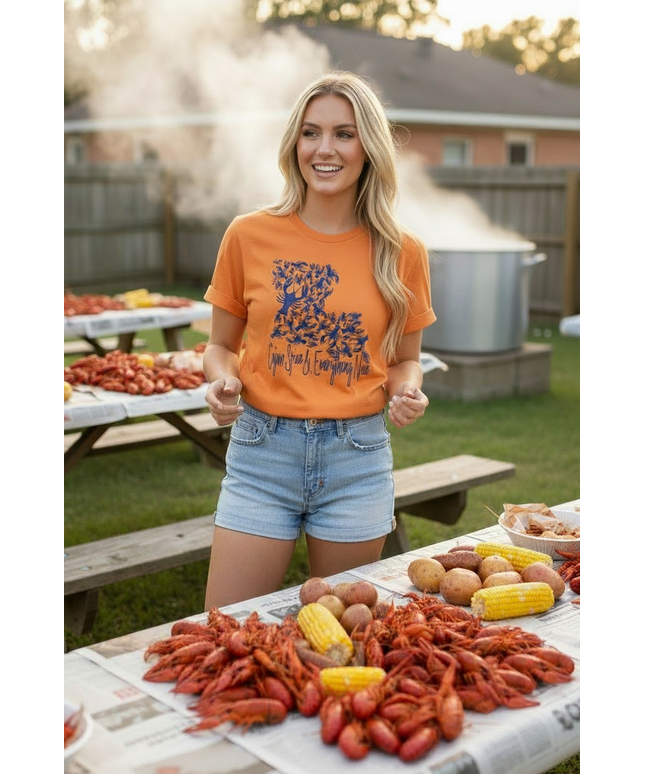 Louisiana Crawfish "Cajun Spice & Everything Nice!" Screen Print on Yellow Gold Triblend T-shirt