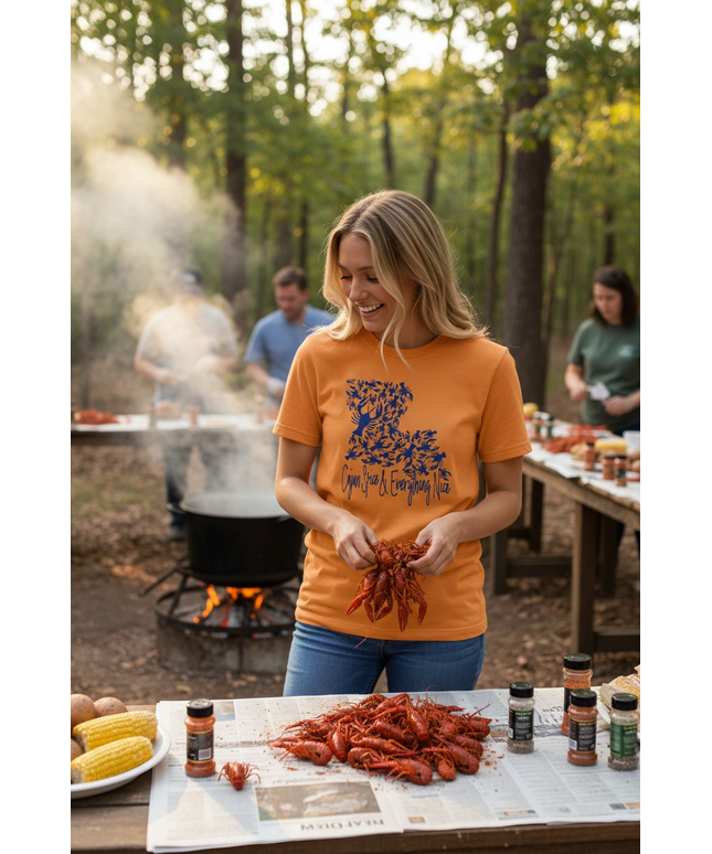 Louisiana Crawfish "Cajun Spice & Everything Nice!" Screen Print on Yellow Gold Triblend T-shirt
