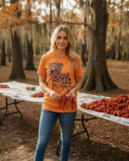 Louisiana Crawfish "Cajun Spice & Everything Nice!" Screen Print on Yellow Gold Triblend T-shirt