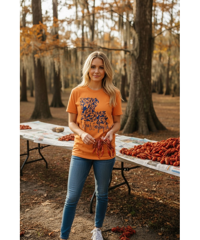 Louisiana Crawfish "Cajun Spice & Everything Nice!" Screen Print on Yellow Gold Triblend T-shirt