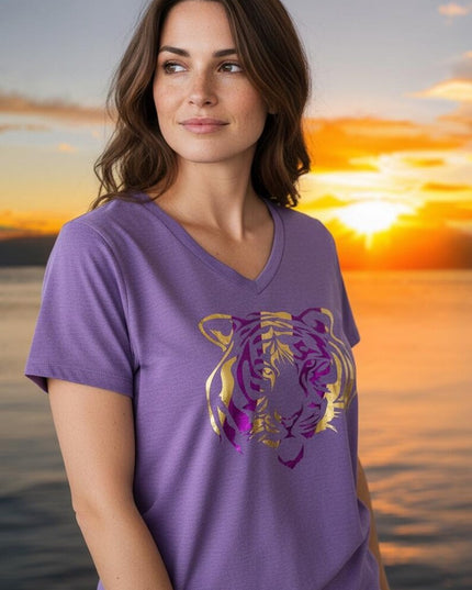 Tiger Gold and Purple Foil Stripe T-shirt