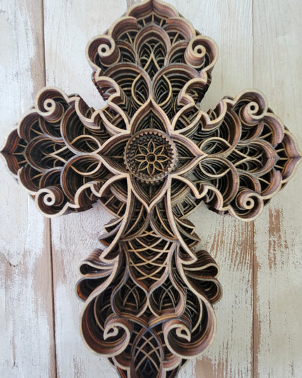 Handcrafted 8-Layer Wooden Cross - Unique Artisanal Decor