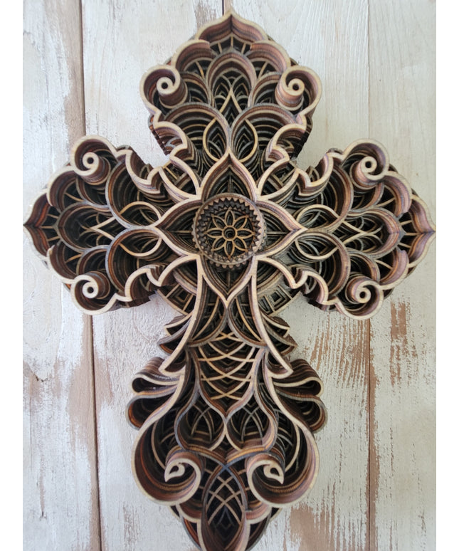 Handcrafted 8-Layer Wooden Cross - Unique Artisanal Decor