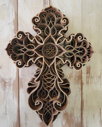 Handcrafted 8-Layer Wooden Cross - Unique Artisanal Decor