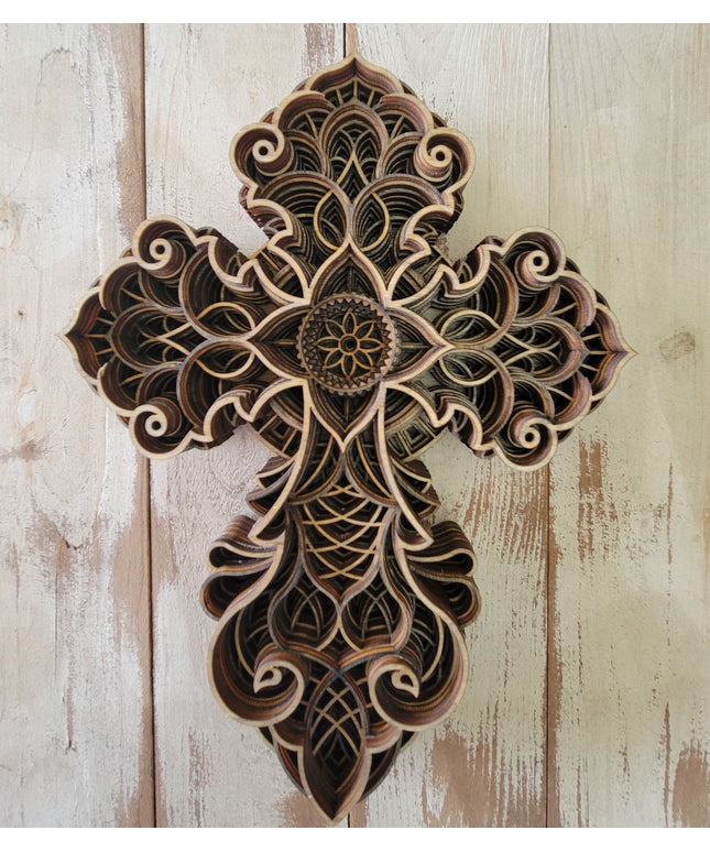 Handcrafted 8-Layer Wooden Cross - Unique Artisanal Decor
